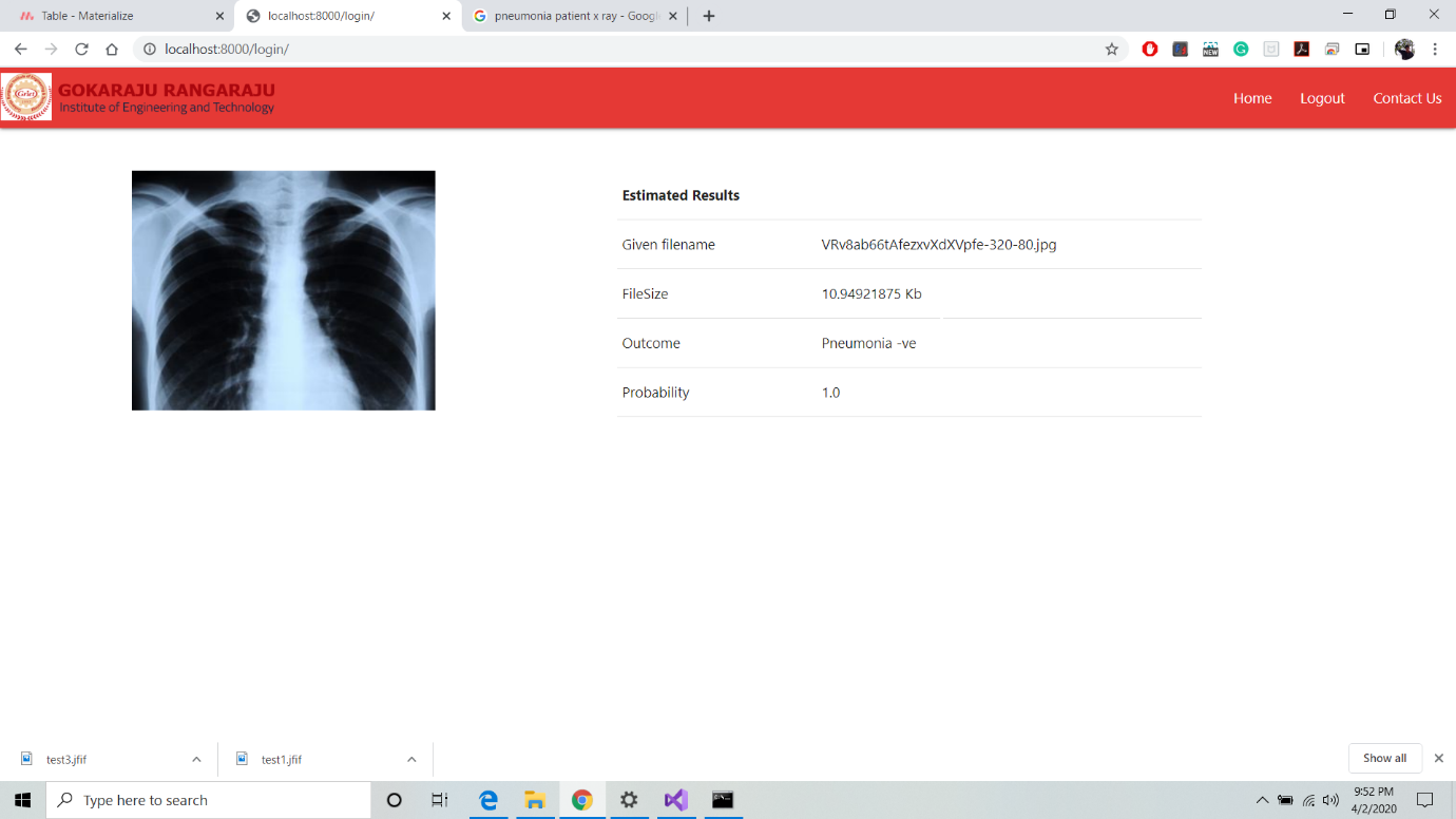 Screenshot of Pneumonia Identification.